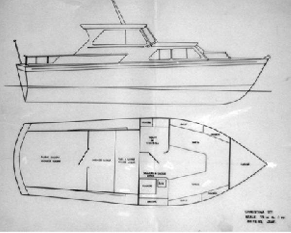 Nina III - Original document, outline line drawing when bought, part-finished, in Lymington